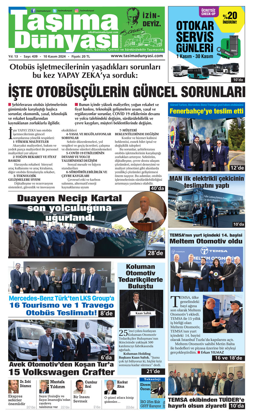 Taşıma Dünyası Gazetesi - 10.11.2024 Manşeti