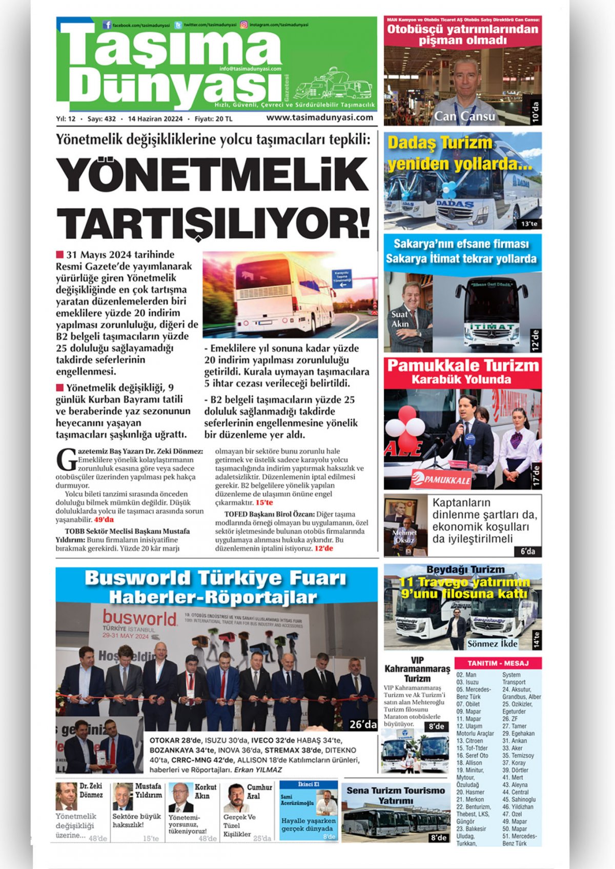 Taşıma Dünyası Gazetesi - 14.06.2024 Manşeti