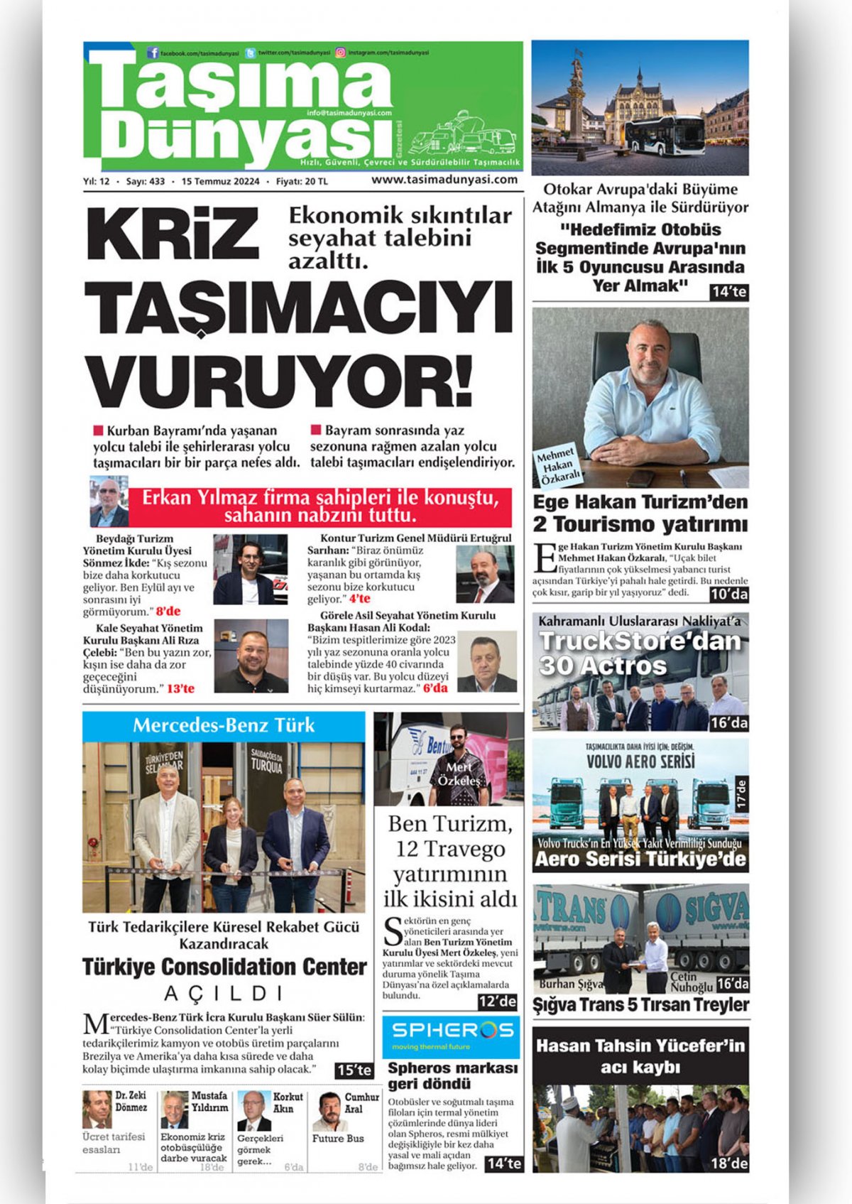 Taşıma Dünyası Gazetesi - 15.07.2024 Manşeti