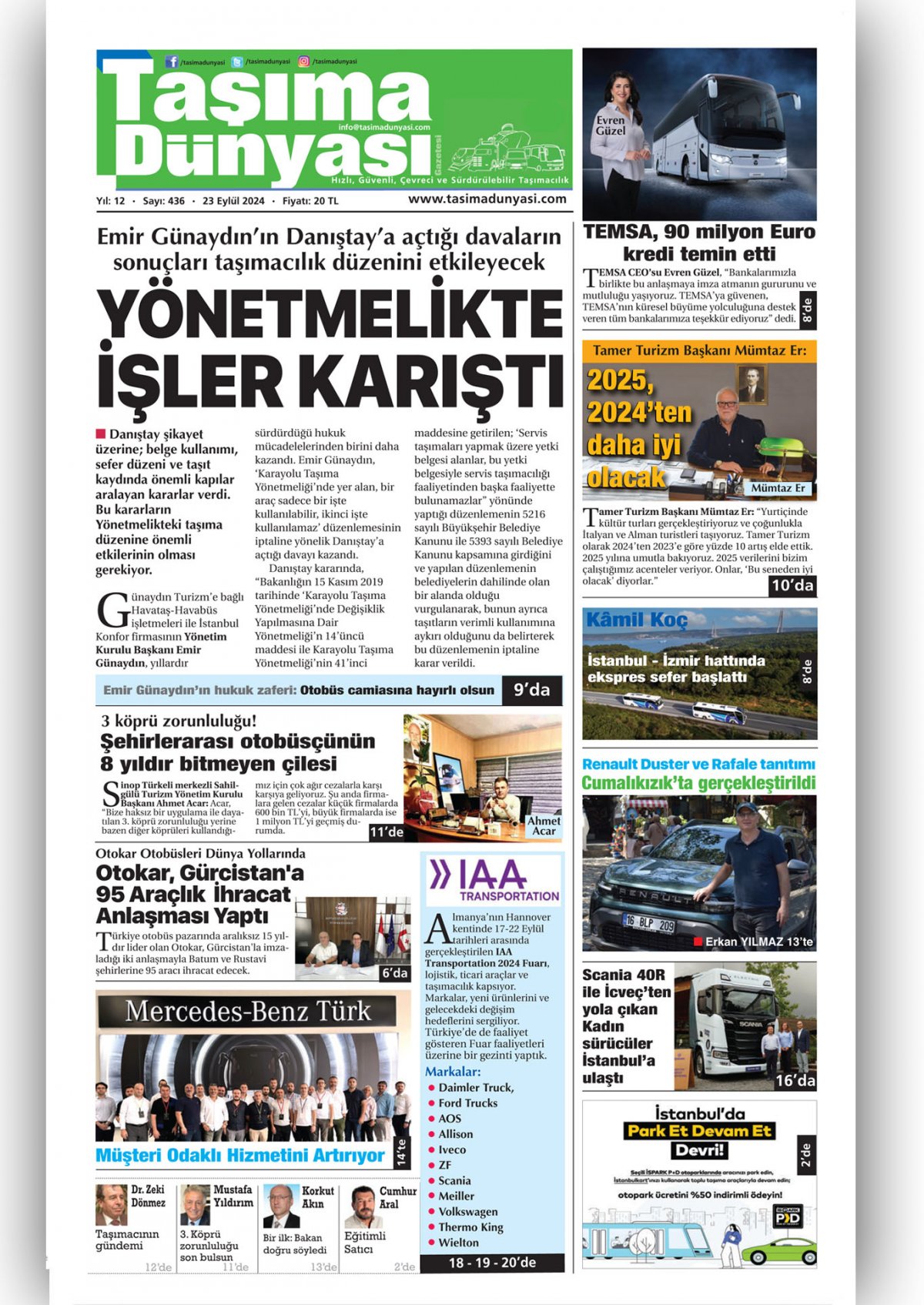 Taşıma Dünyası Gazetesi - 22.09.2024 Manşeti