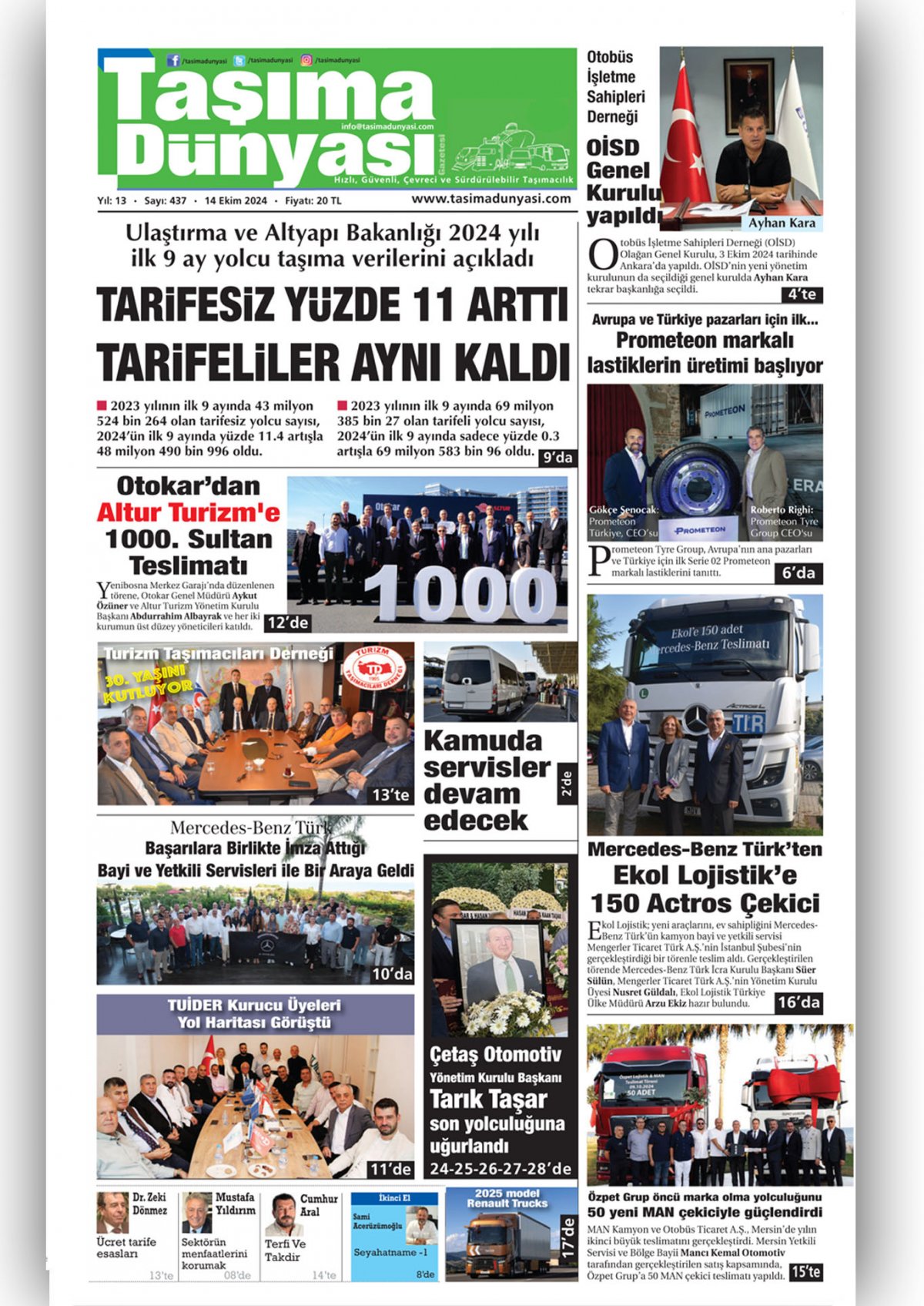 Taşıma Dünyası Gazetesi - 15.10.2024 Manşeti