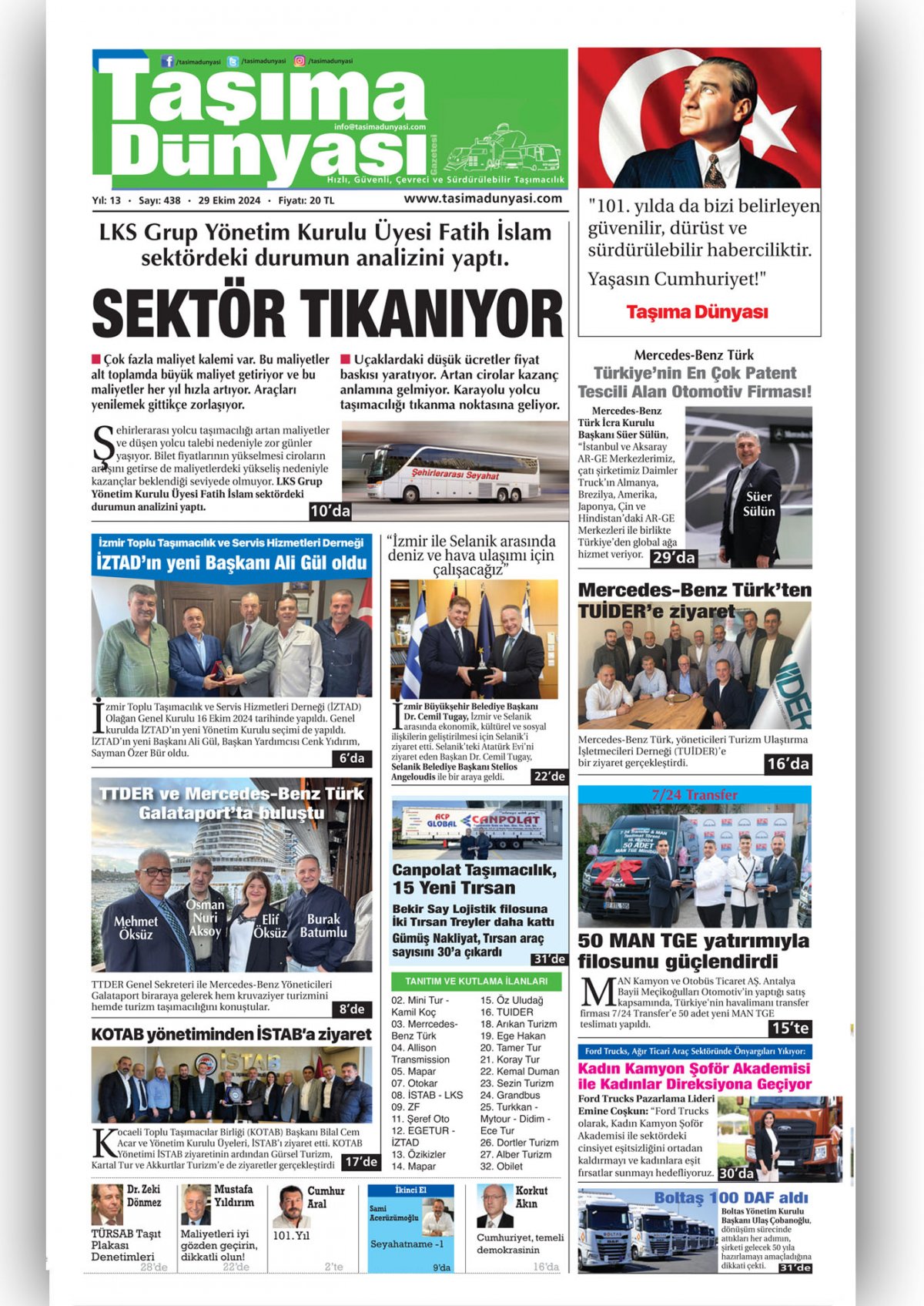 Taşıma Dünyası Gazetesi - 29.10.2024 Manşeti